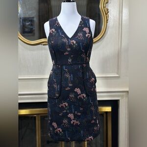 Ann Taylor Dress 4P‎ Jacquard Floral Brocade Midnight Garden